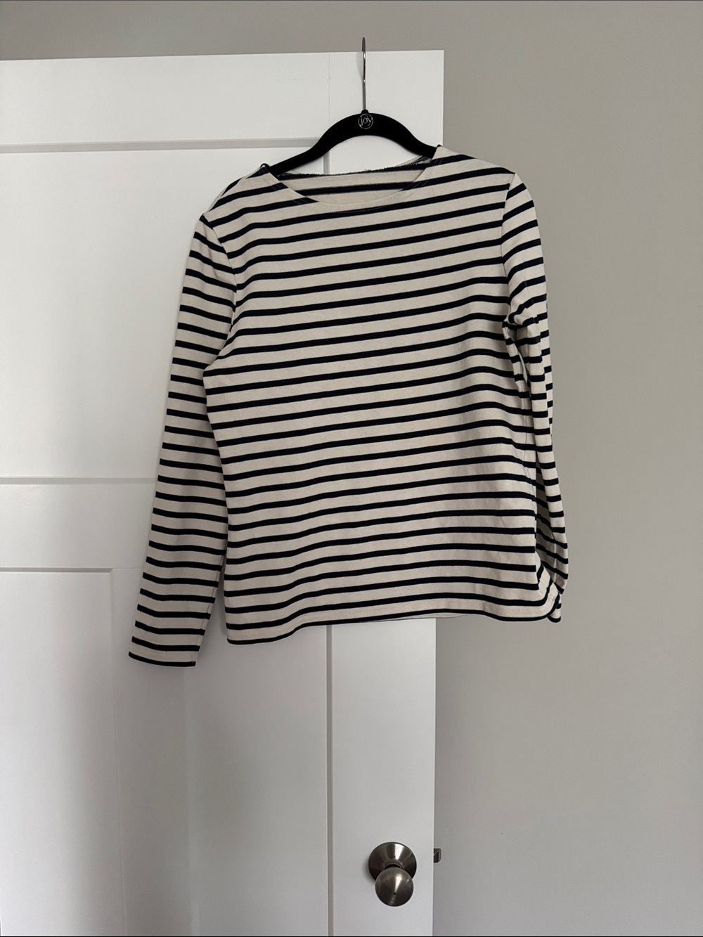 Striped Boatneck Long-Sleeve Top - Navy & White/Off White